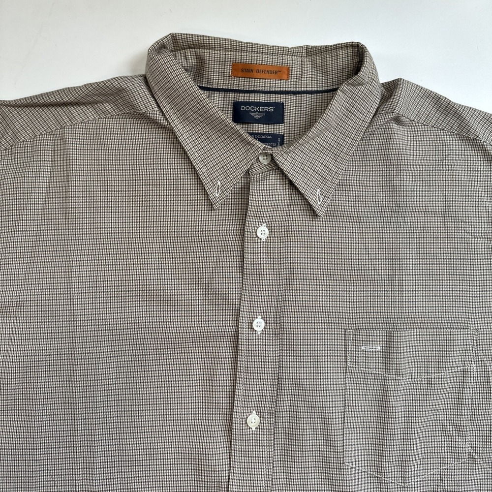 Dockers Mens 2XL Brown Plaid Stain Defender  Long Sleeve Button Up‎ Shirt - Picture 4 of 8
